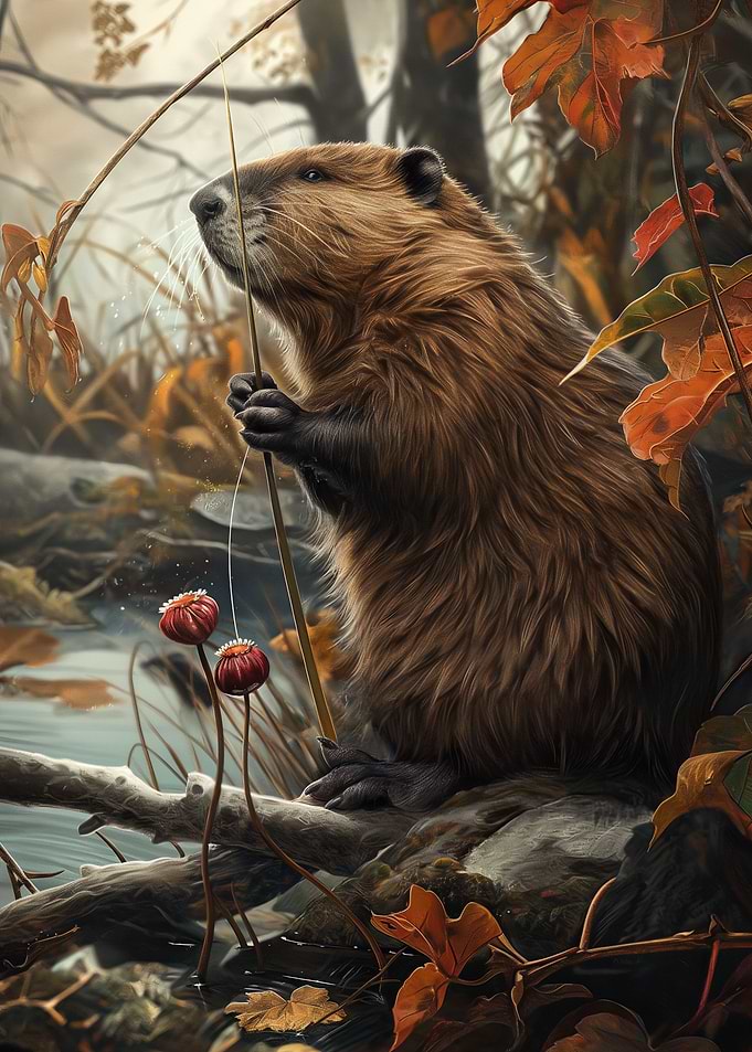 Funny Beaver Catching Fish