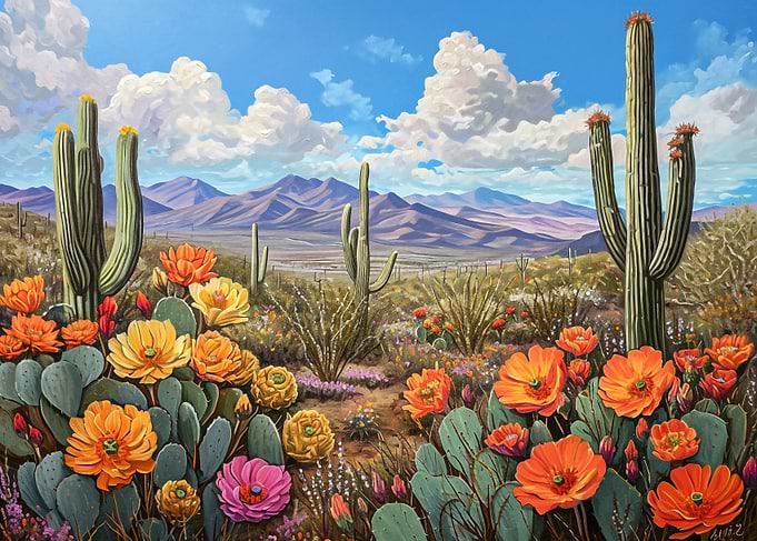 Desert cacti in bloom