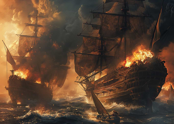 Pirate ship in battle