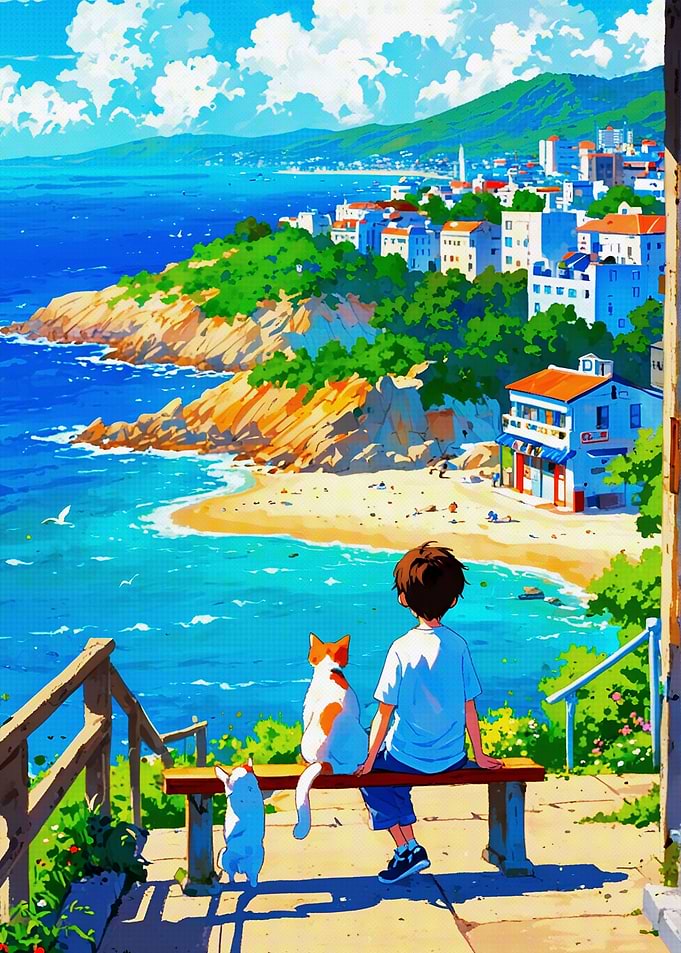 Boy and Cats