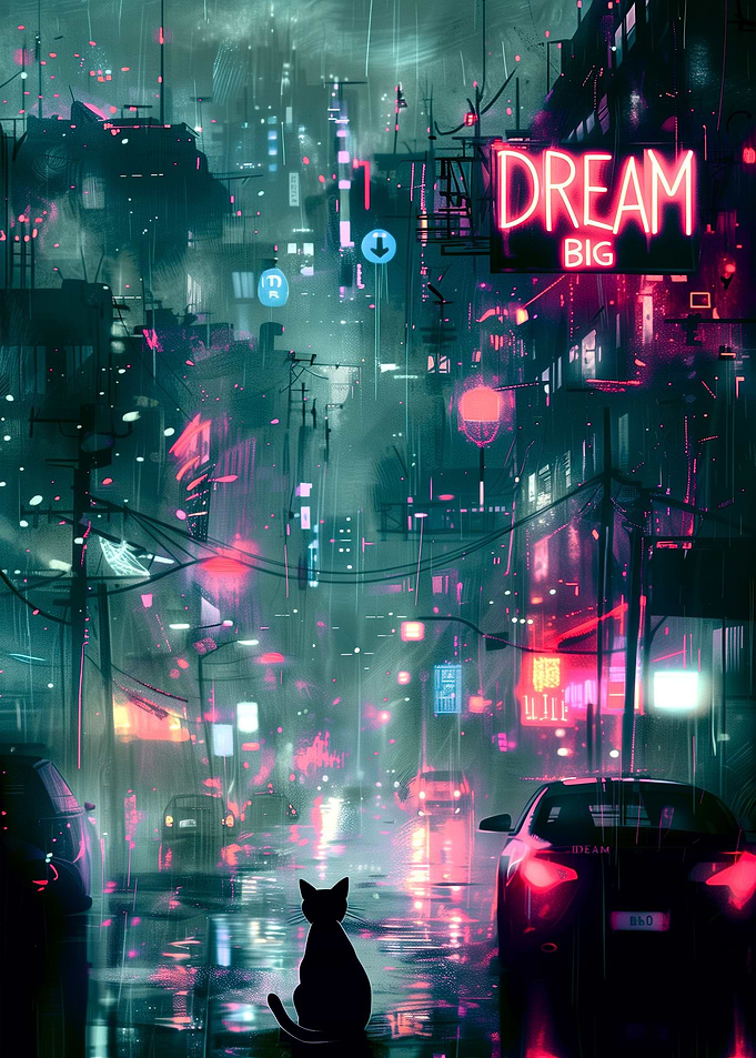Cat Cyber city art