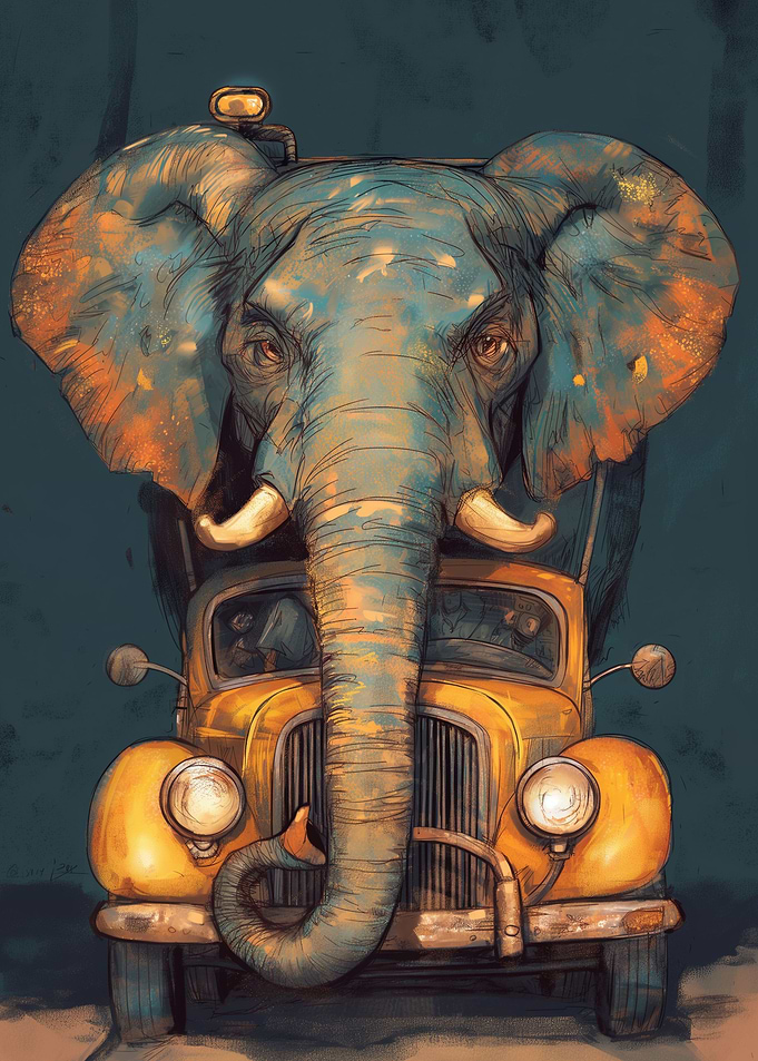 Elephant Retro Car Art