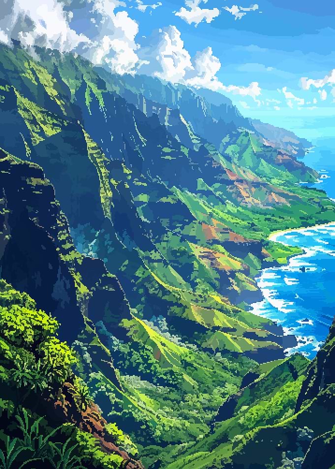 Napali Hawaii Pixel Art