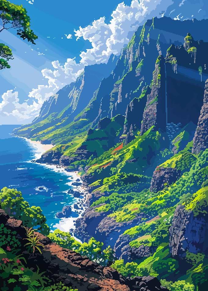 Napali Hawaii Pixel Art