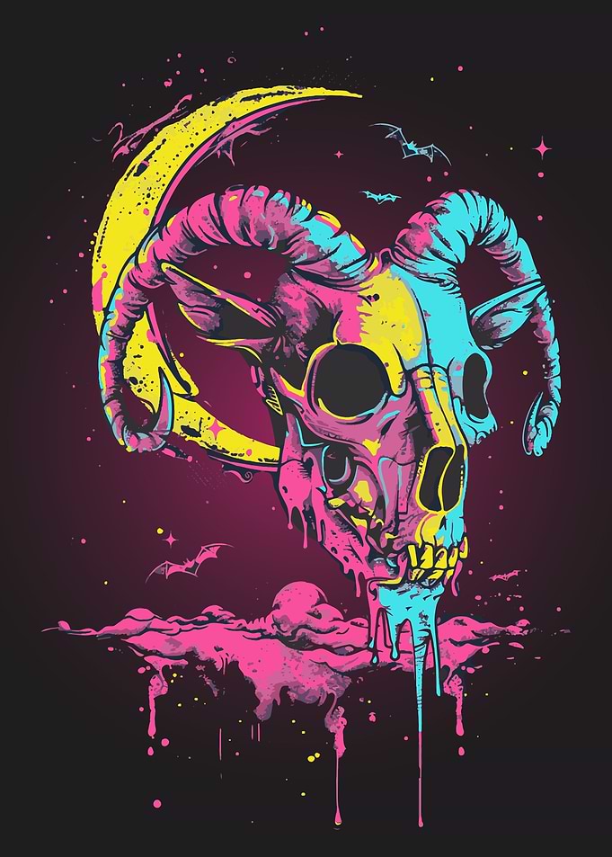 Trippy Goth Skeleton Goat