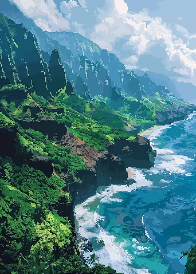Napali Hawaii Pixel Art