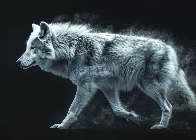 white wolf on black