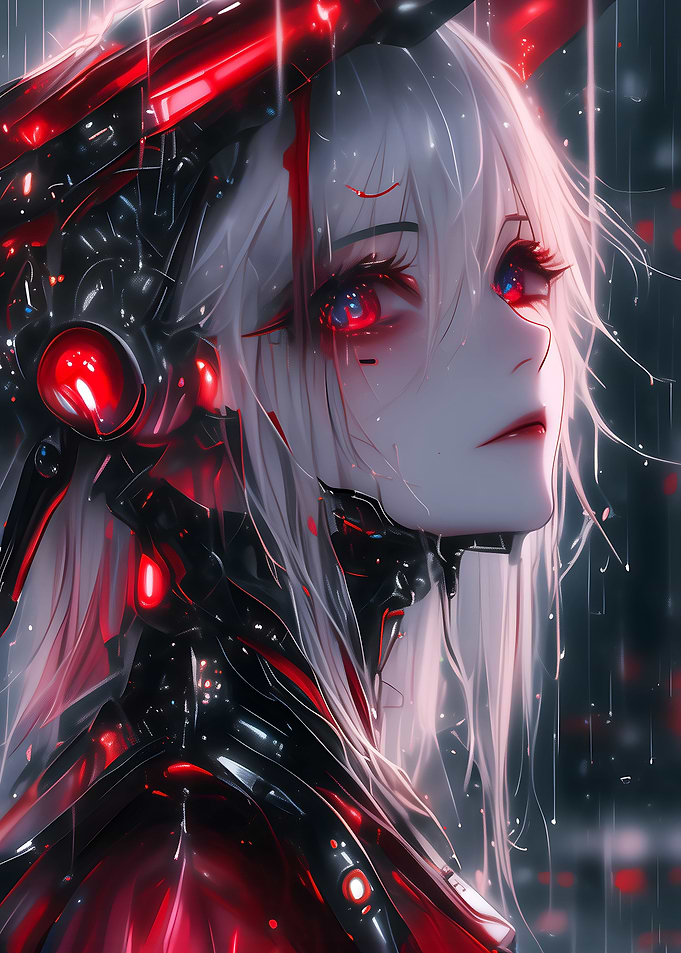 White Red Anime Lady