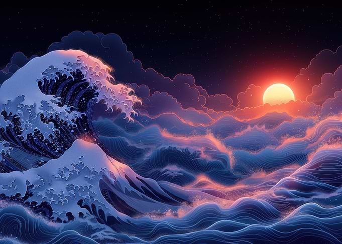 Ocean Sunset with a Wave