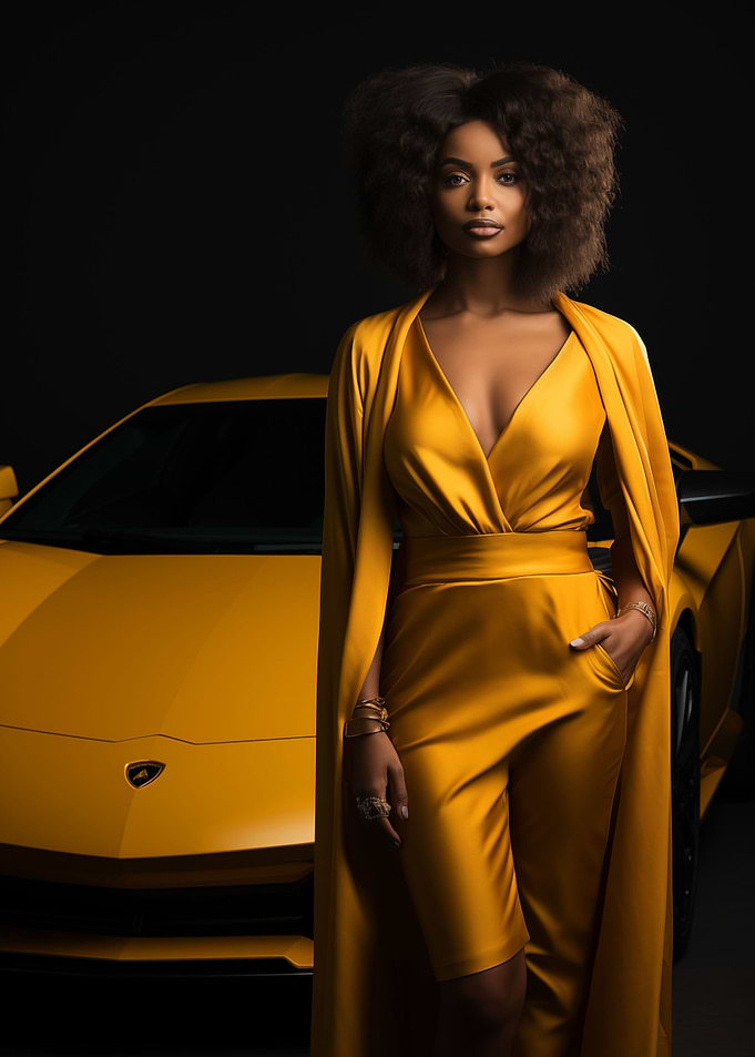 Woman in yellow and Lambo