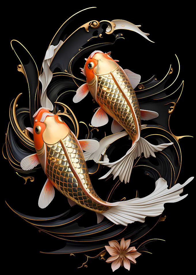 Golden Koi Japan Fish Art