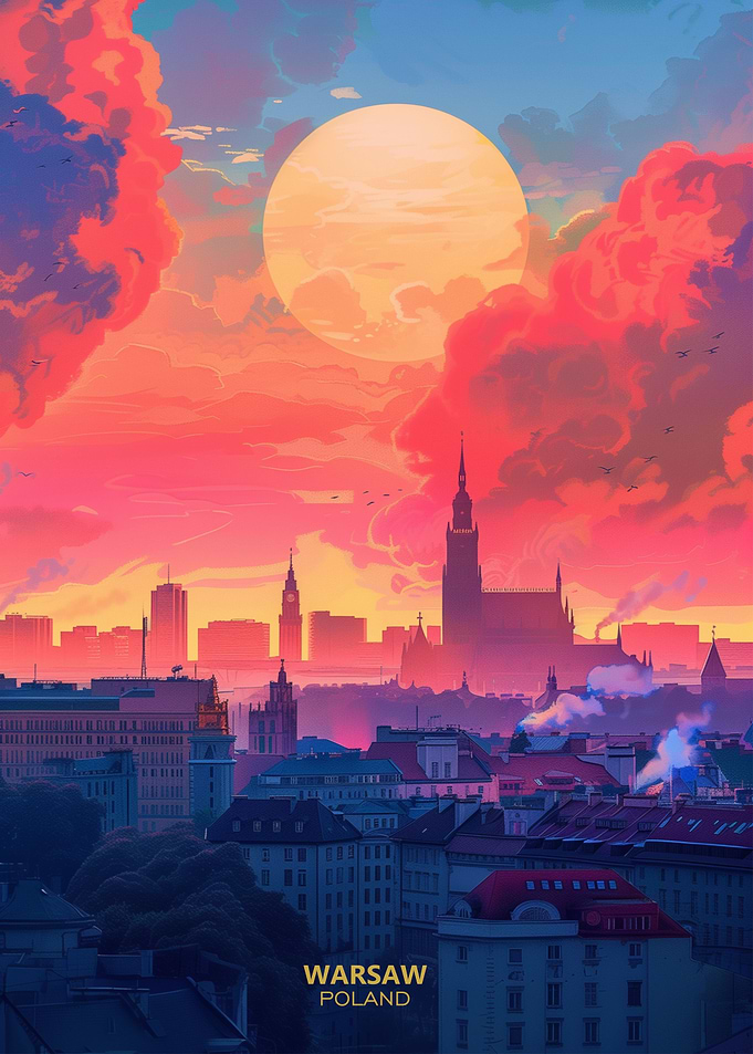 Sunset in Warsaw Poland