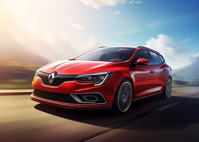 Renault red car in motion