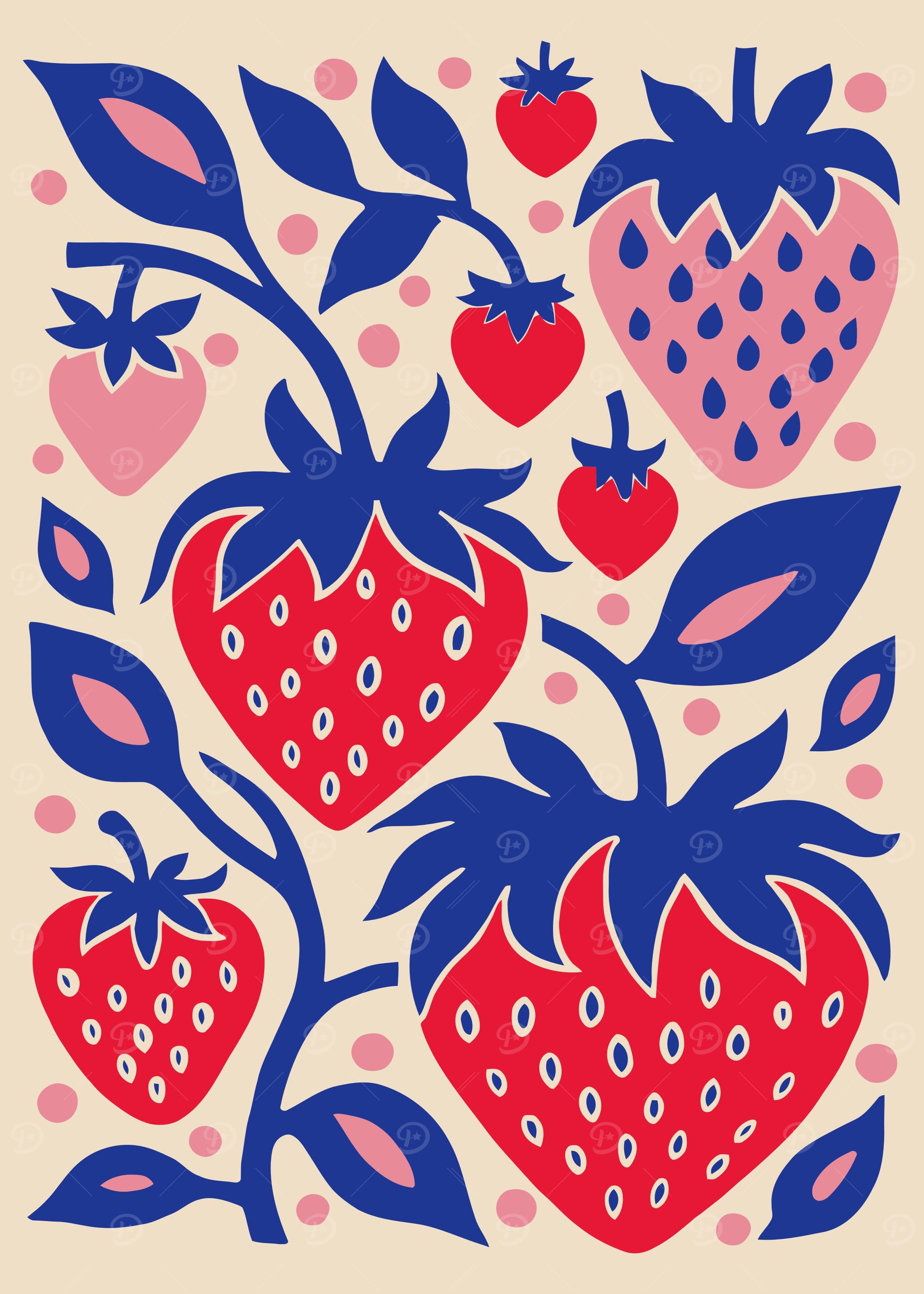 Retro Strawberries Art