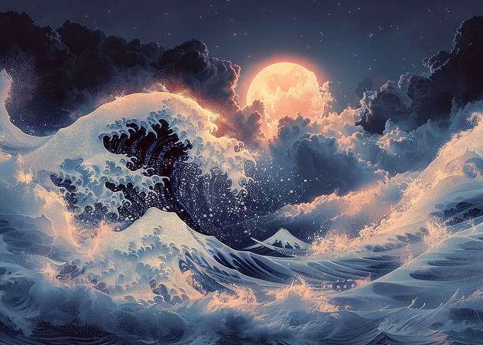 Neon ocean wave art