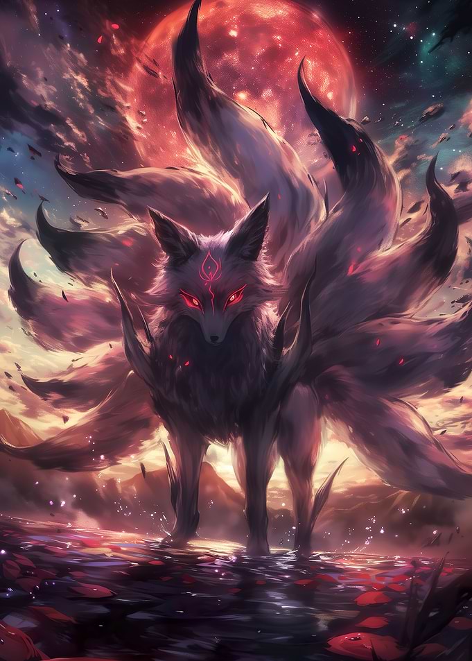 Black Kitsune Fox Moon