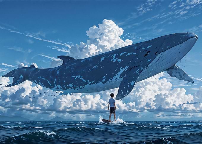 Surfer and Whale