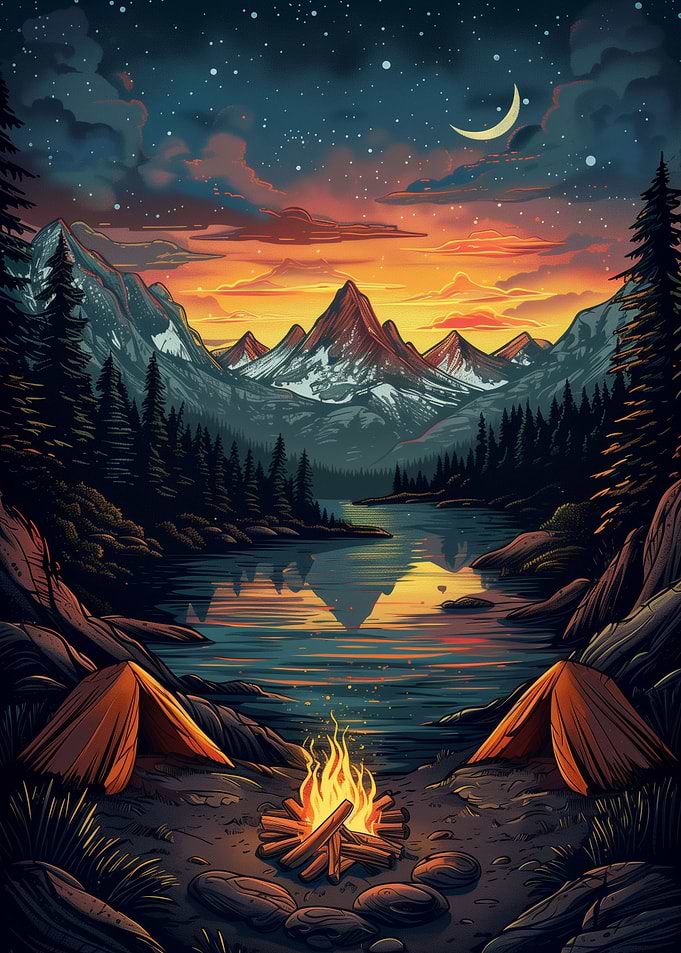 Mountain Campfire Camping