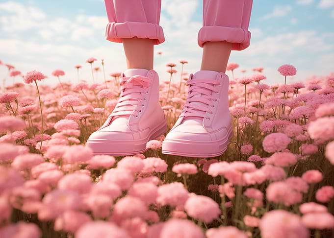 Pink sneakers and flowers