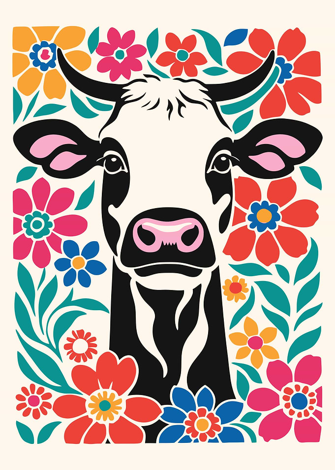 Cute Cow in Flowers