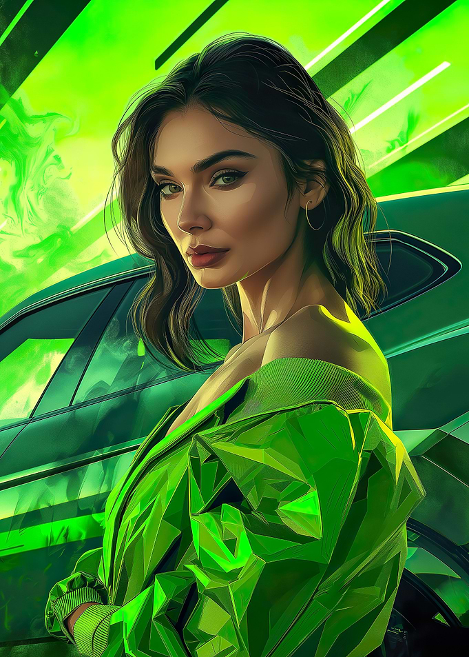 Woman in bright green