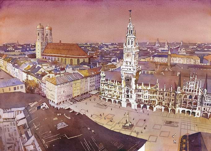 Munich Germany skyline art