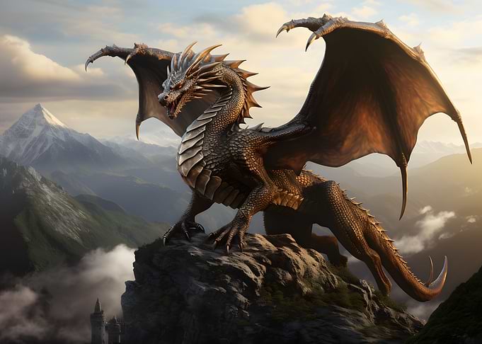 Big Bronze Dragon On Hill