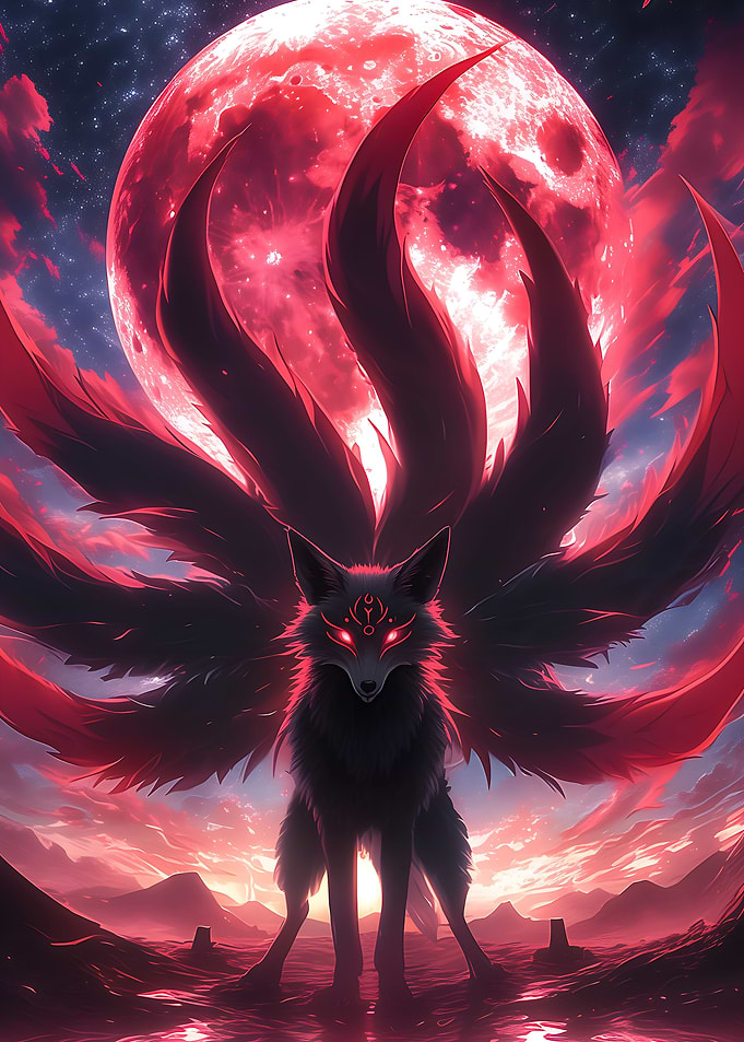Red and Black Kitsune Fox