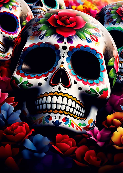 Vibrant Sugar Skull — sugar skull metal wall art