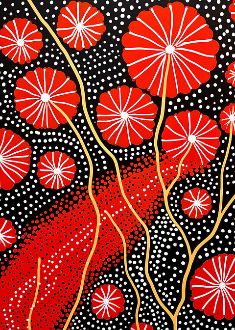 Floral Dot Display — dot painting style metal print