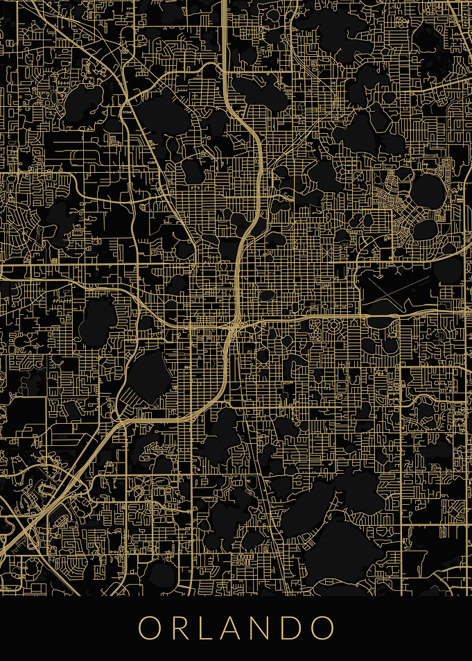 Orlando Map Black Gold