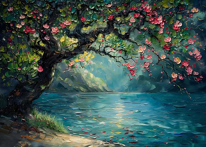 Green Pink Cherry Blossom