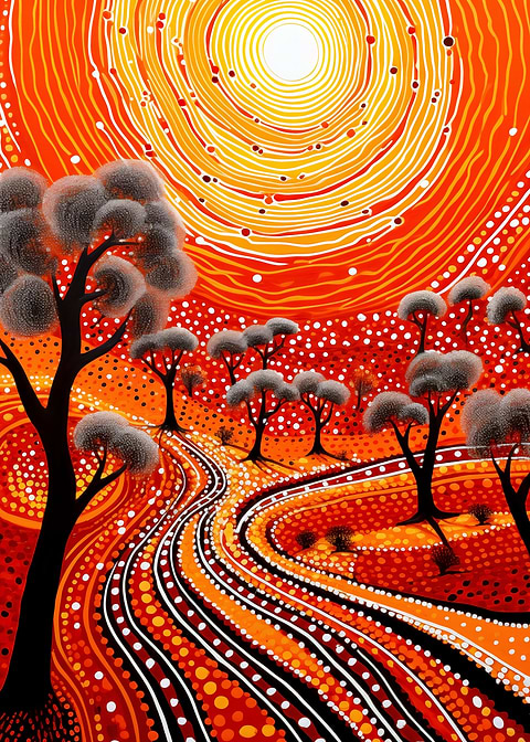 Desert Dusk Display — dot painting style metal print