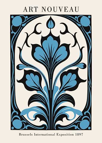 Blue Floral Art Nouveau