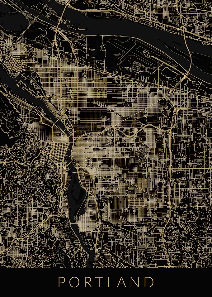 Portland Map Black Gold