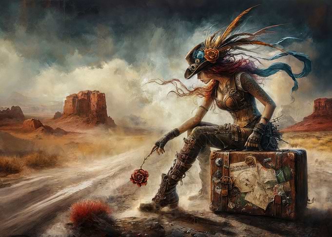Steampunk Lady on the road