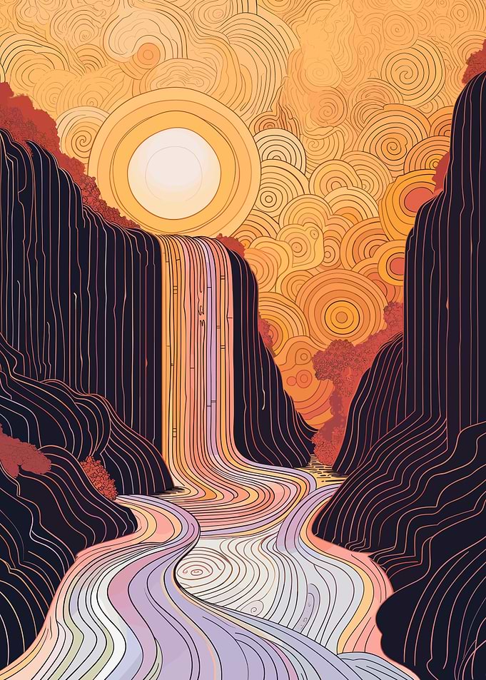 Sunset Mountain Waterfall