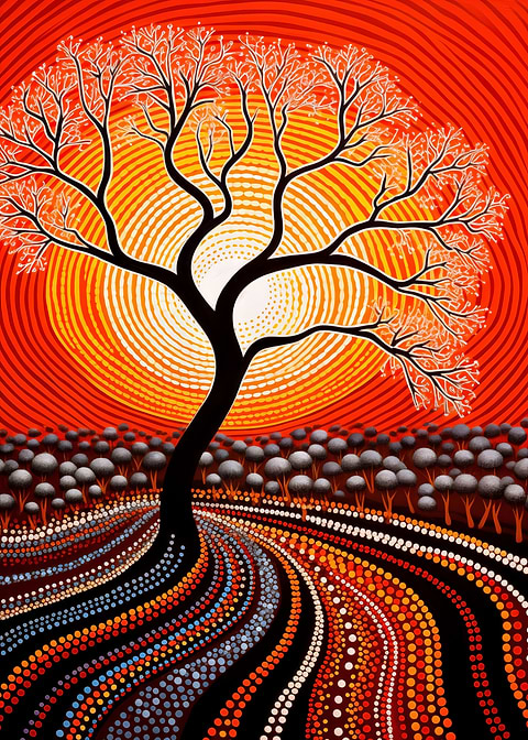 Outback Sunset Canvas — dot painting style metal print