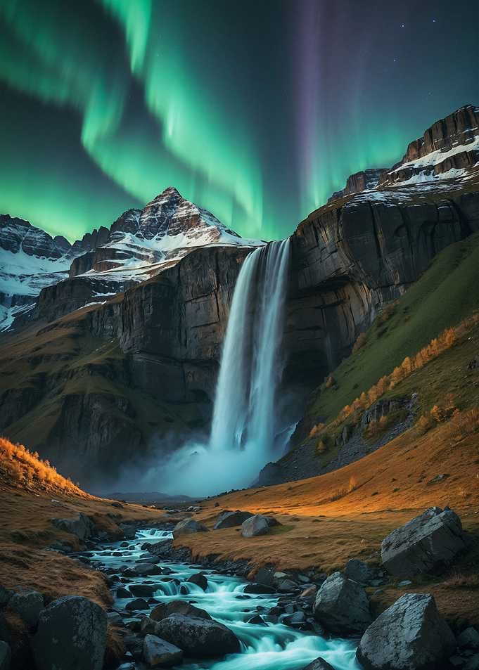 Aurora Borealis Waterfall