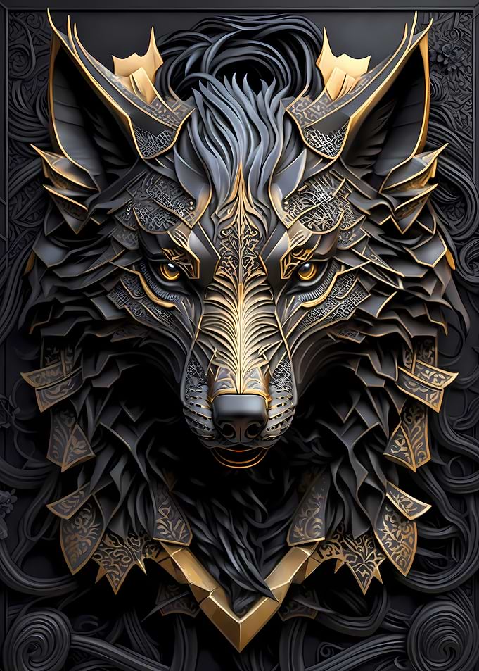 Elegant Golden Wolf Art