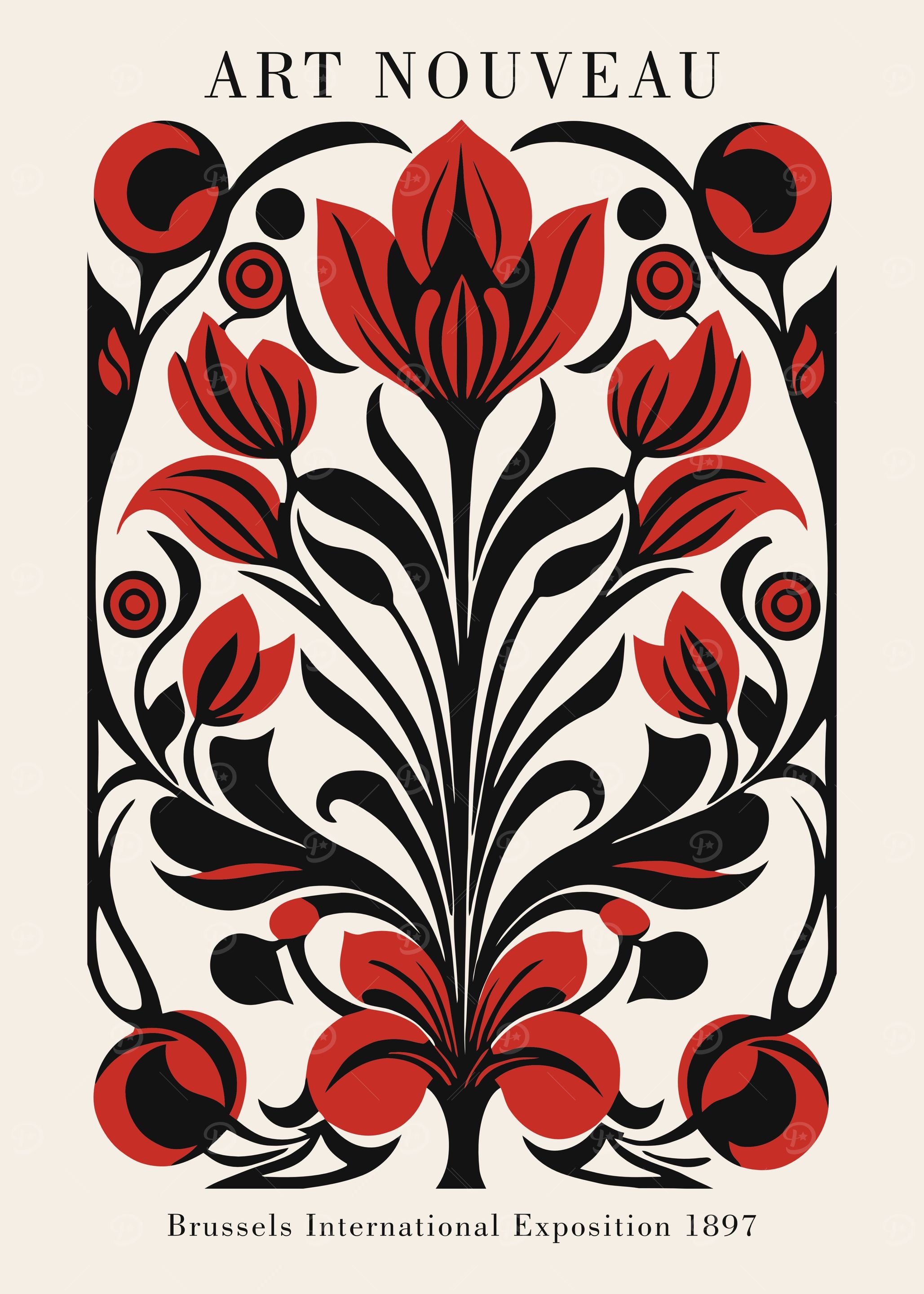 Red Art Nouveau Nature