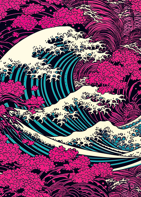 Oceans Majestic Roar — Japanese art metal poster