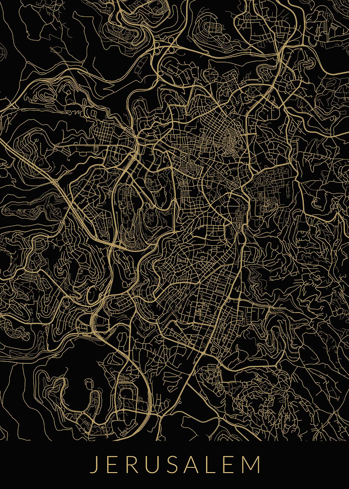 Jerusalem Map Black Gold