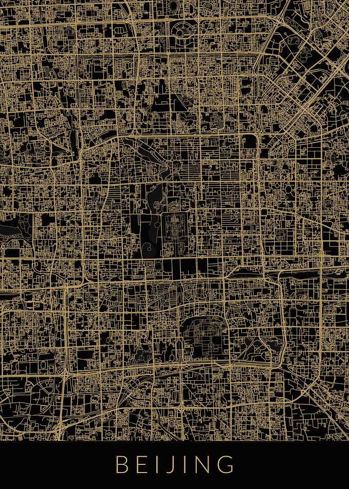 Beijing Map Black Gold