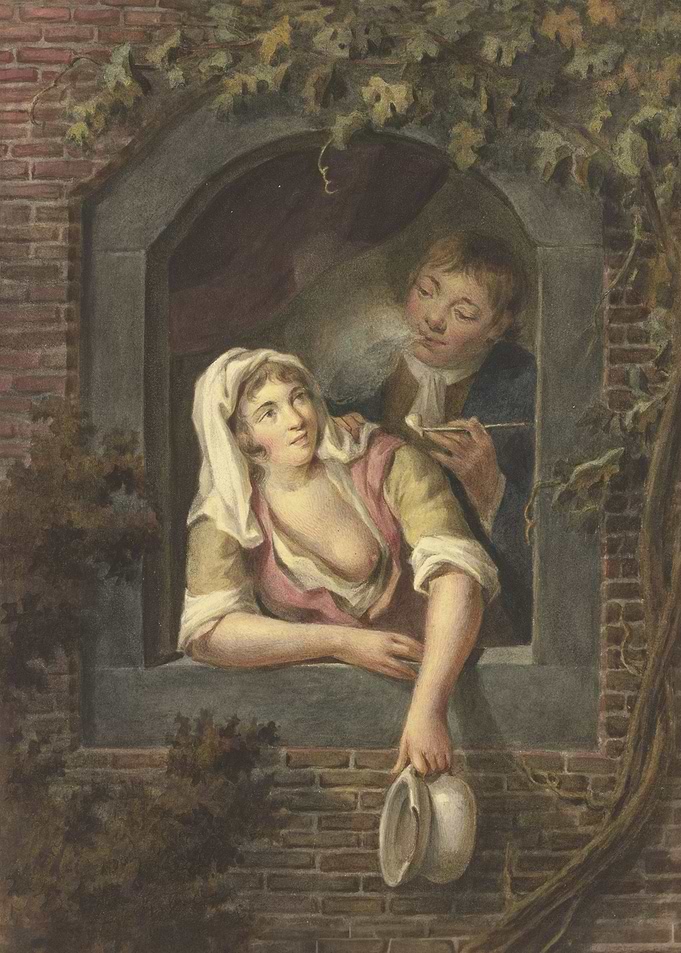 A woman with bare breasts