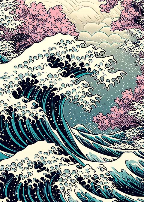 Waves Powerful Display — Japanese art metal poster