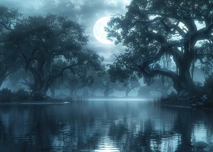 Moonlight river landscape