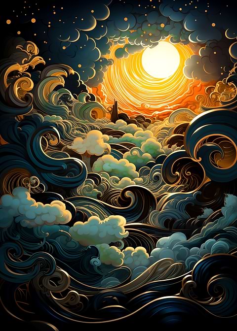 Celestial Waves Canvas — Japanese art metal poster