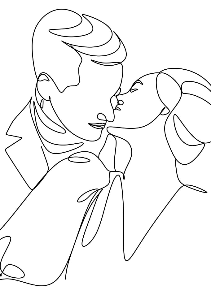 Wedding Couple in Line Art