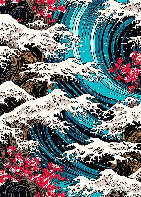 Eternal Wave Blossoms — Japanese art metal poster